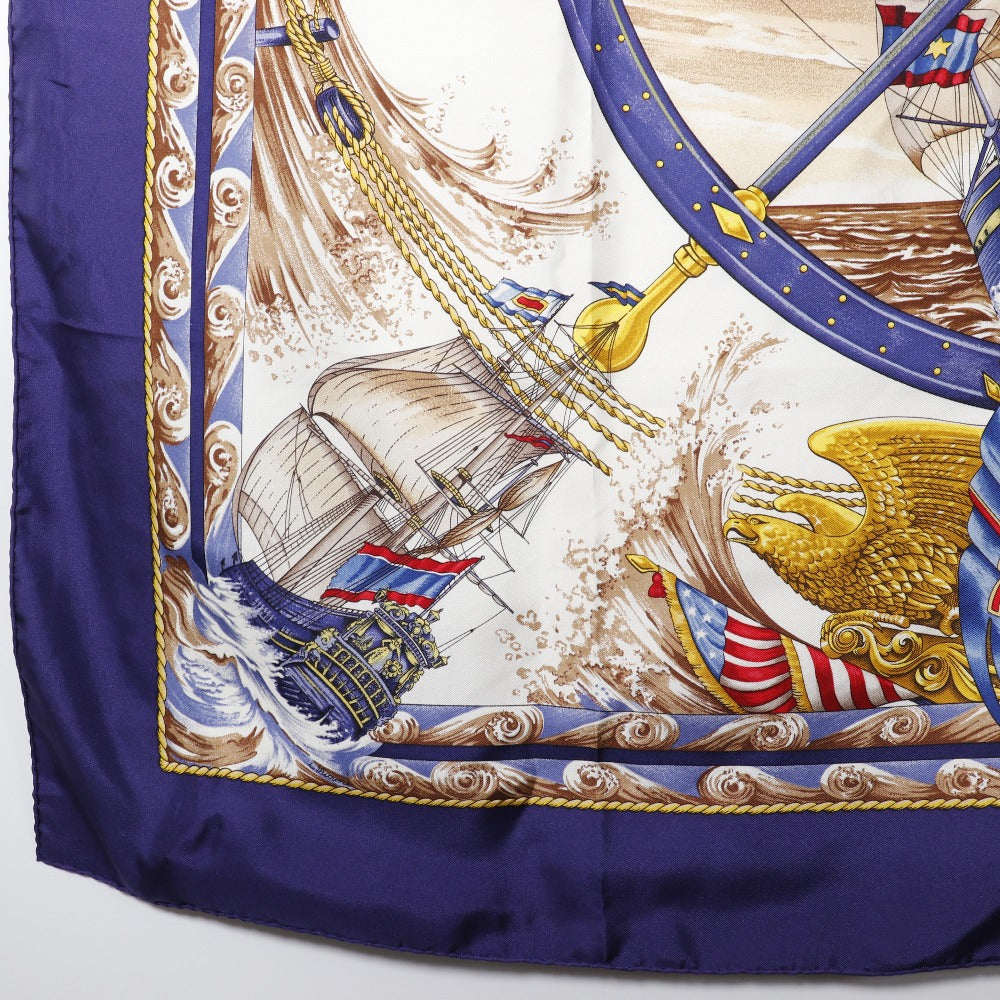 HERMES scarf silk purple Kazeyo Fuke Vive le vent Carre90 Women Used