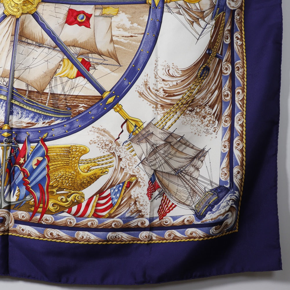 HERMES scarf silk purple Kazeyo Fuke Vive le vent Carre90 Women Used