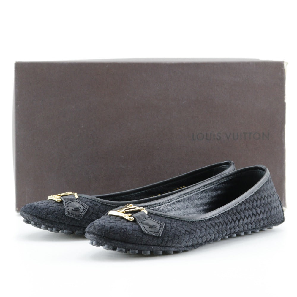 LOUIS VUITTON Ballet shoes Suede black Flat ballerina LV logo 36 1/2