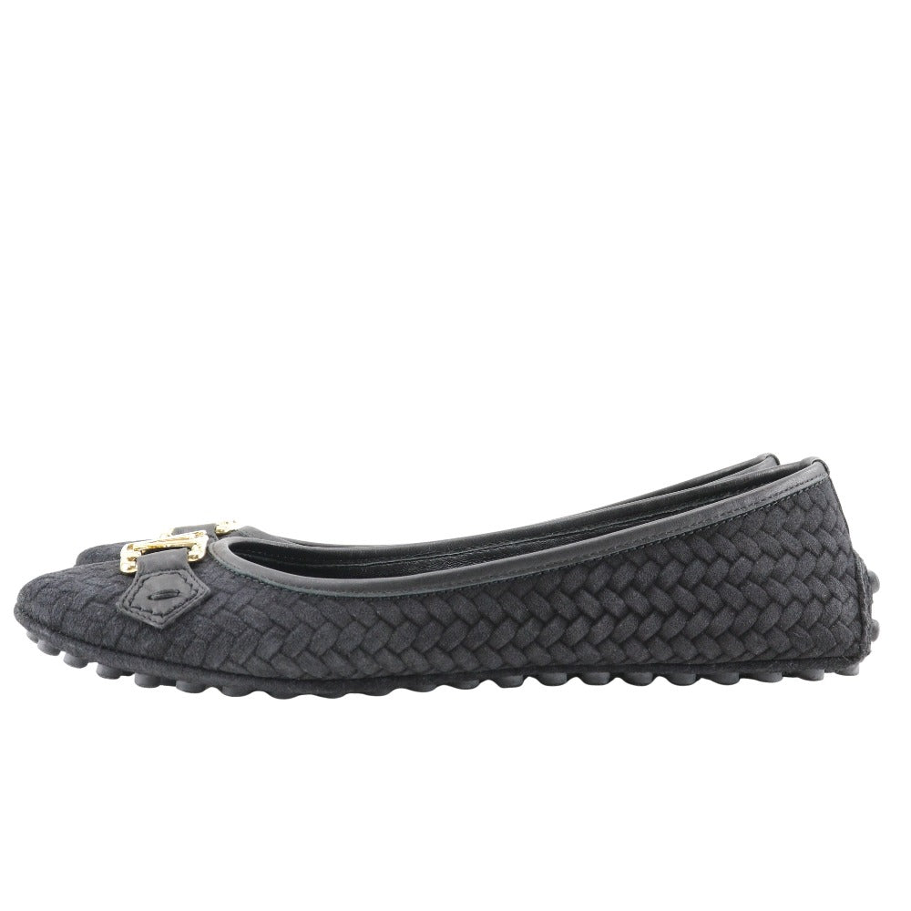 LOUIS VUITTON Ballet shoes Suede black Flat ballerina LV logo 36 1/2
