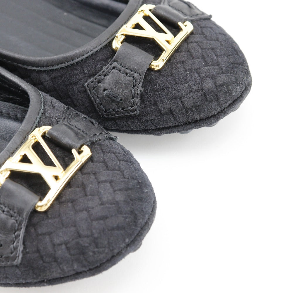 LOUIS VUITTON Ballet shoes Suede black Flat ballerina LV logo 36 1/2