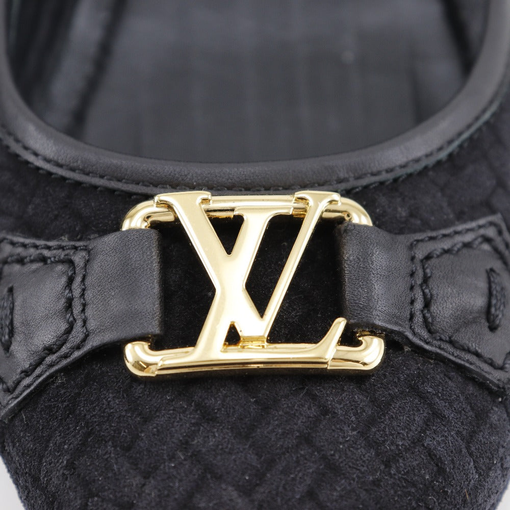 LOUIS VUITTON Ballet shoes Suede black Flat ballerina LV logo 36 1/2