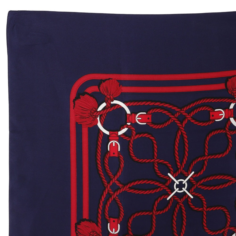HERMES scarf silk Navy blue / red Rope Pattern Carre Women Used