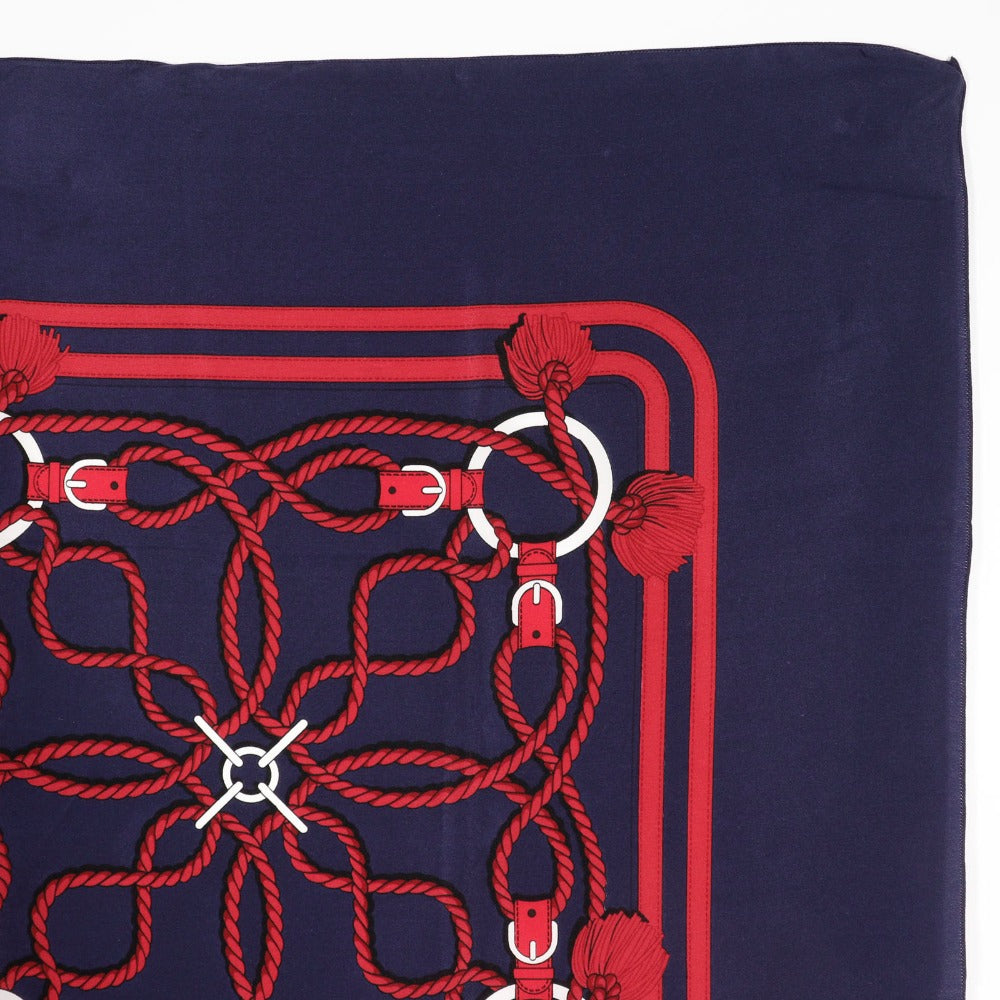 HERMES scarf silk Navy blue / red Rope Pattern Carre Women Used