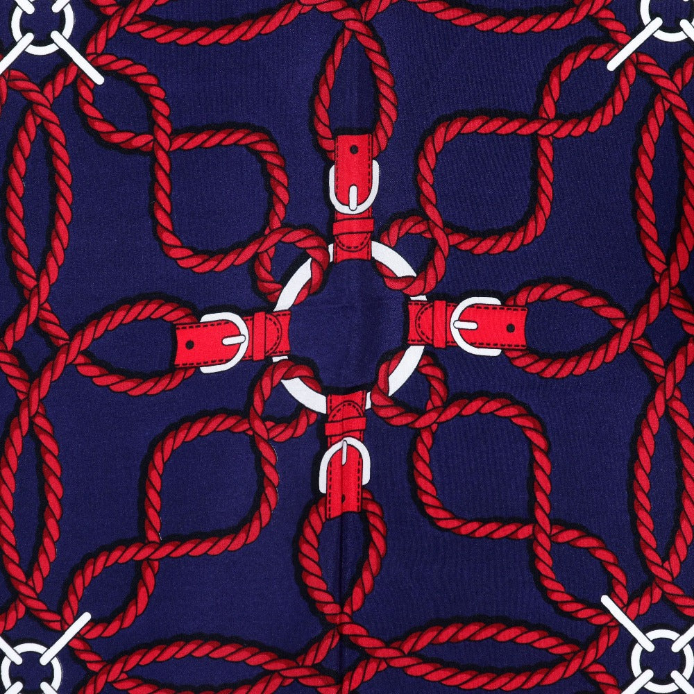 HERMES scarf silk Navy blue / red Rope Pattern Carre Women Used
