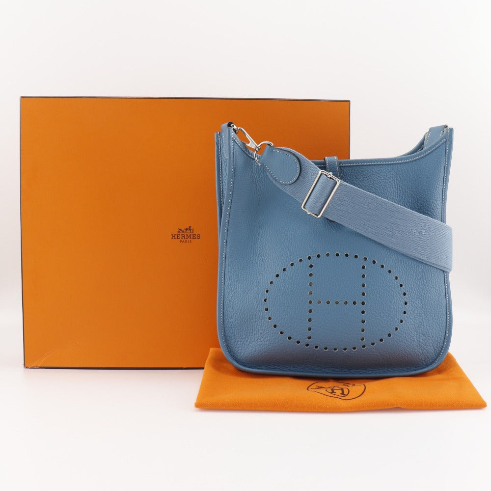 HERMES Shoulder Bag Taurillon Clemence light blue Evelyn 3PM Women Used