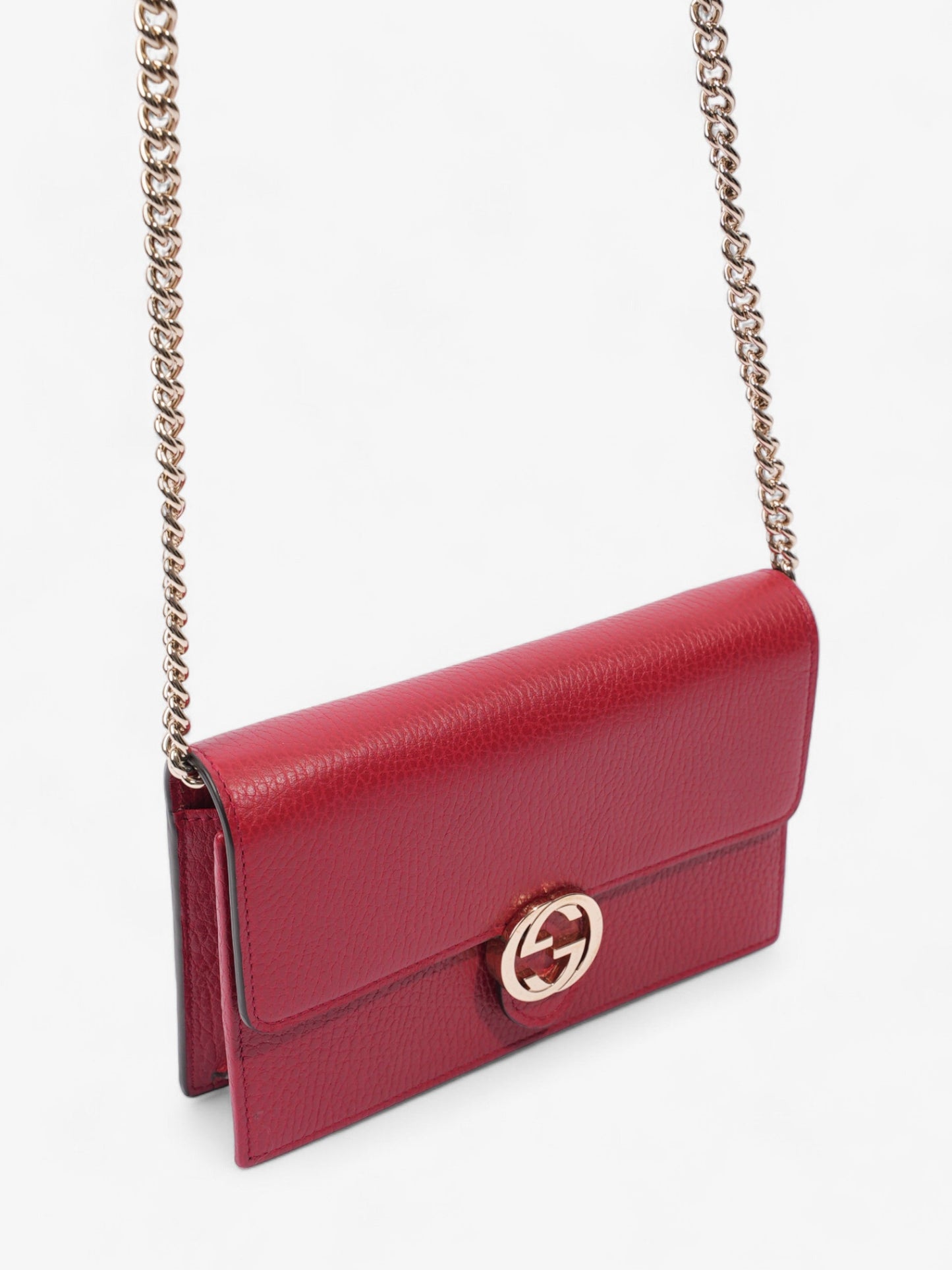 Gucci Interlocking G Flap Chain Wallet Red Leather