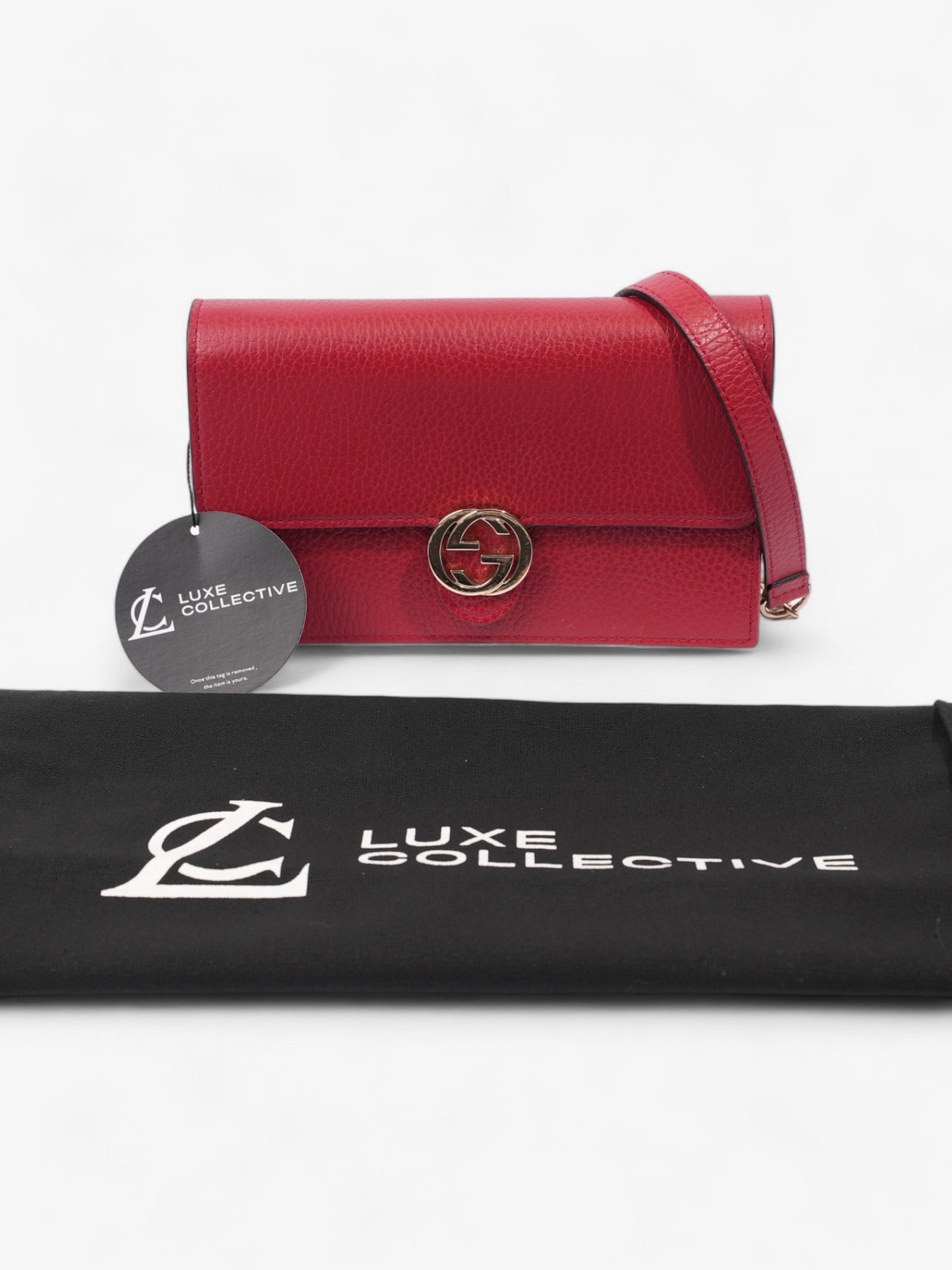 Gucci Interlocking G Flap Chain Wallet Red Leather