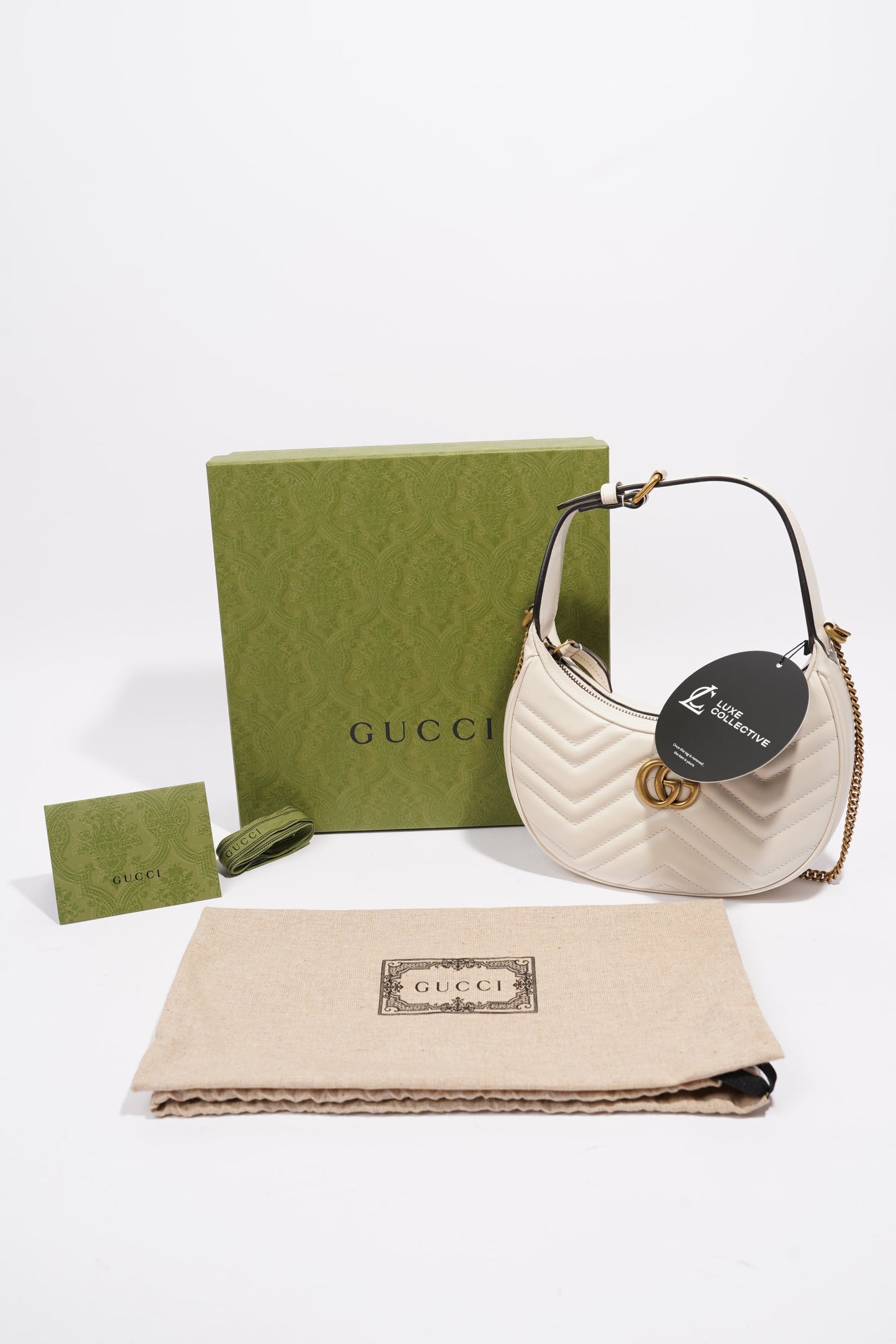 Gucci GG Half Moon Shaped Mini Bag White Matelasse Leather