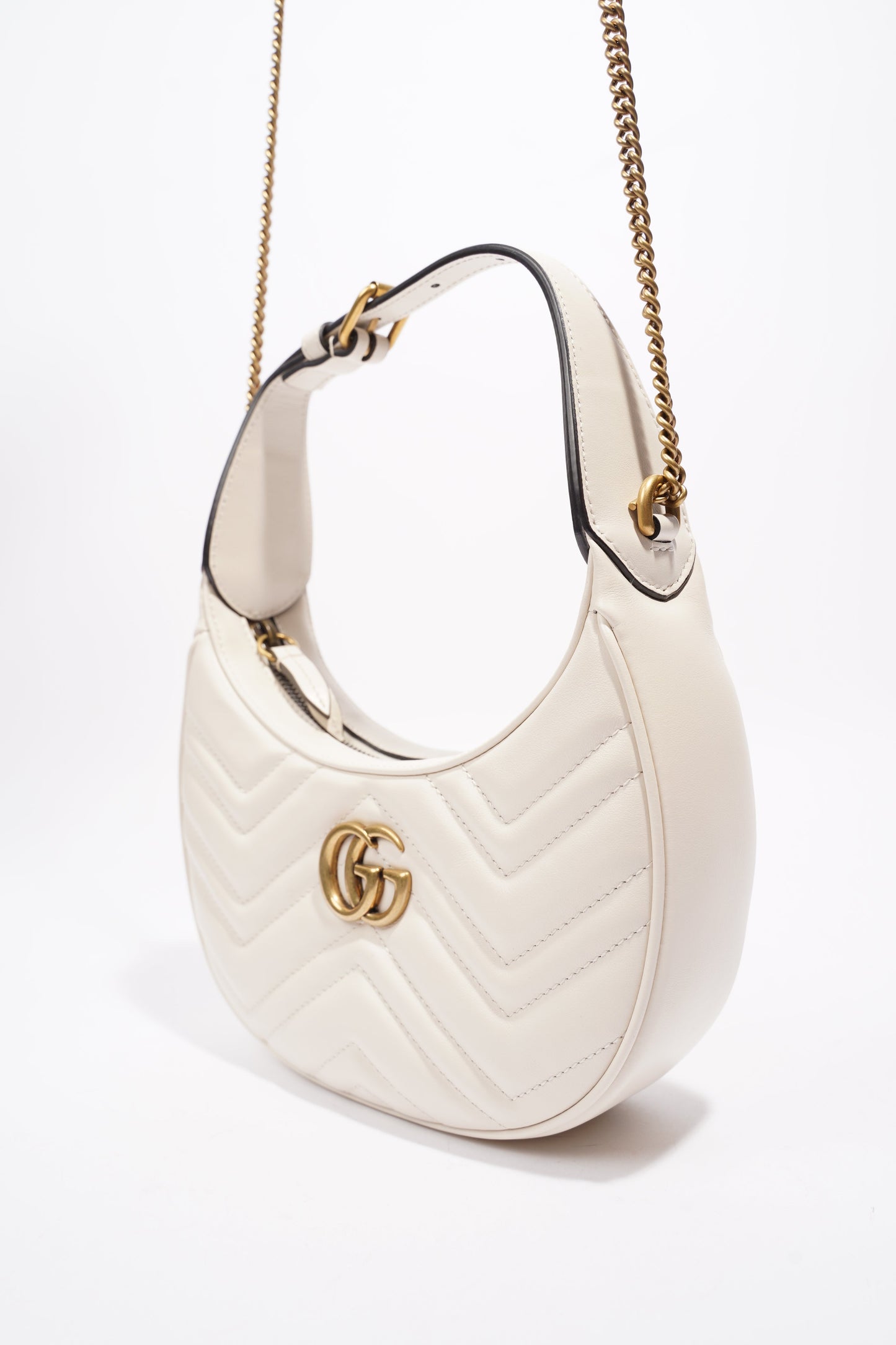 Gucci GG Half Moon Shaped Mini Bag White Matelasse Leather