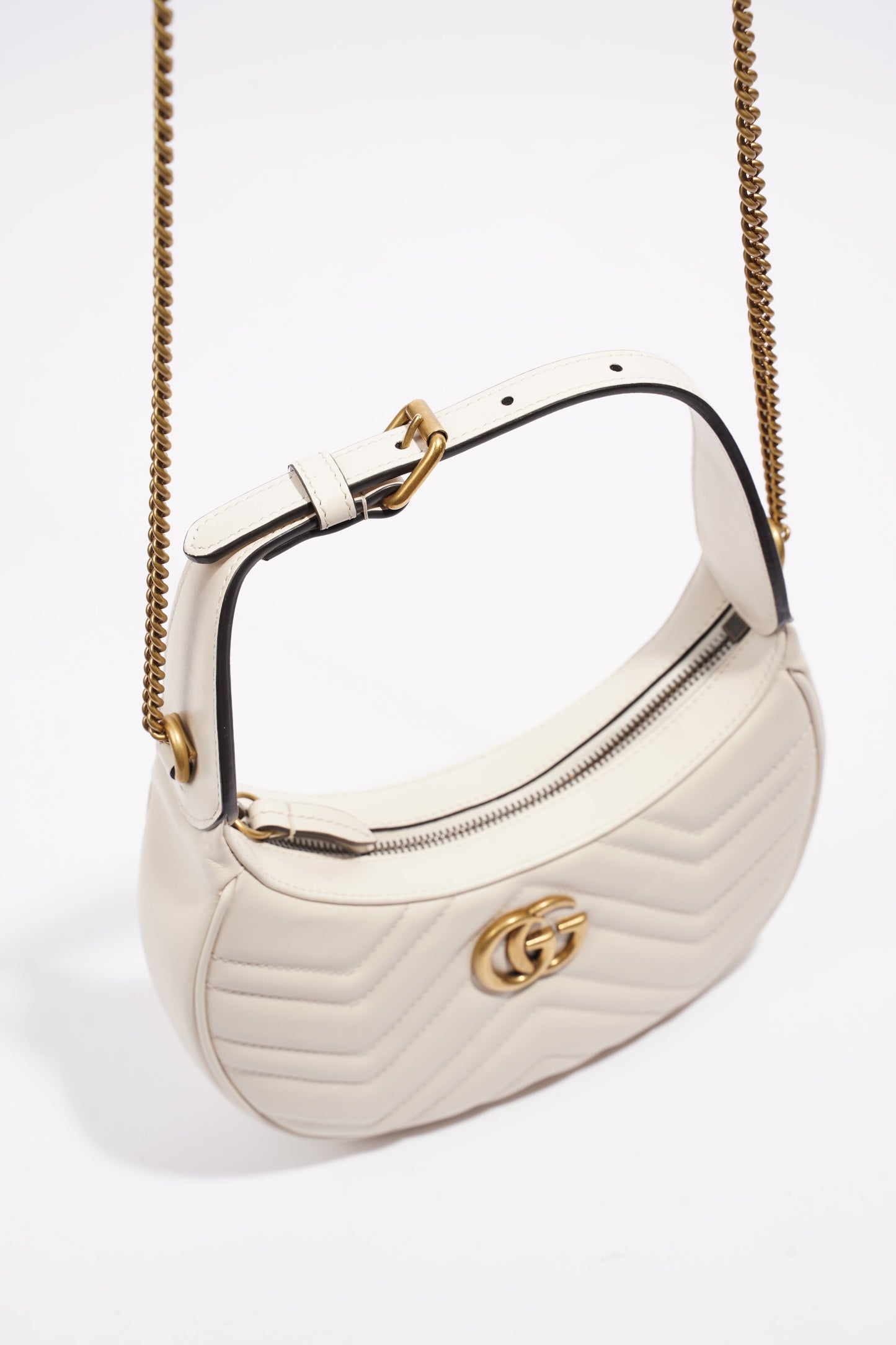 Gucci GG Half Moon Shaped Mini Bag White Matelasse Leather