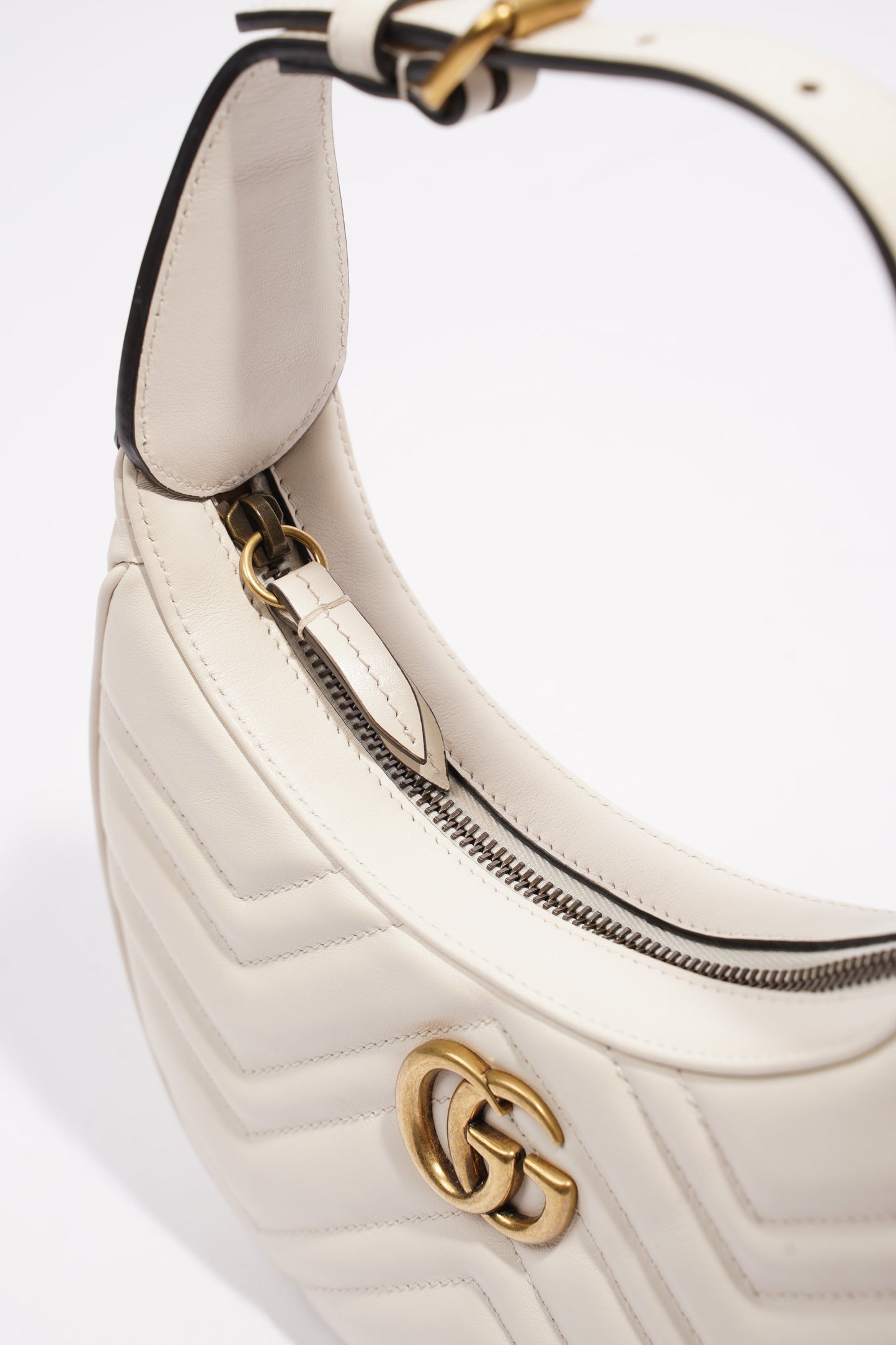 Gucci GG Half Moon Shaped Mini Bag White Matelasse Leather
