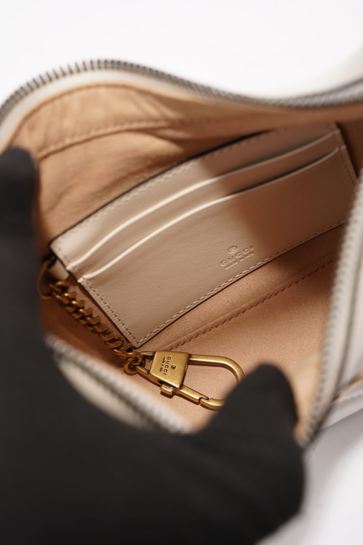 Gucci GG Half Moon Shaped Mini Bag White Matelasse Leather