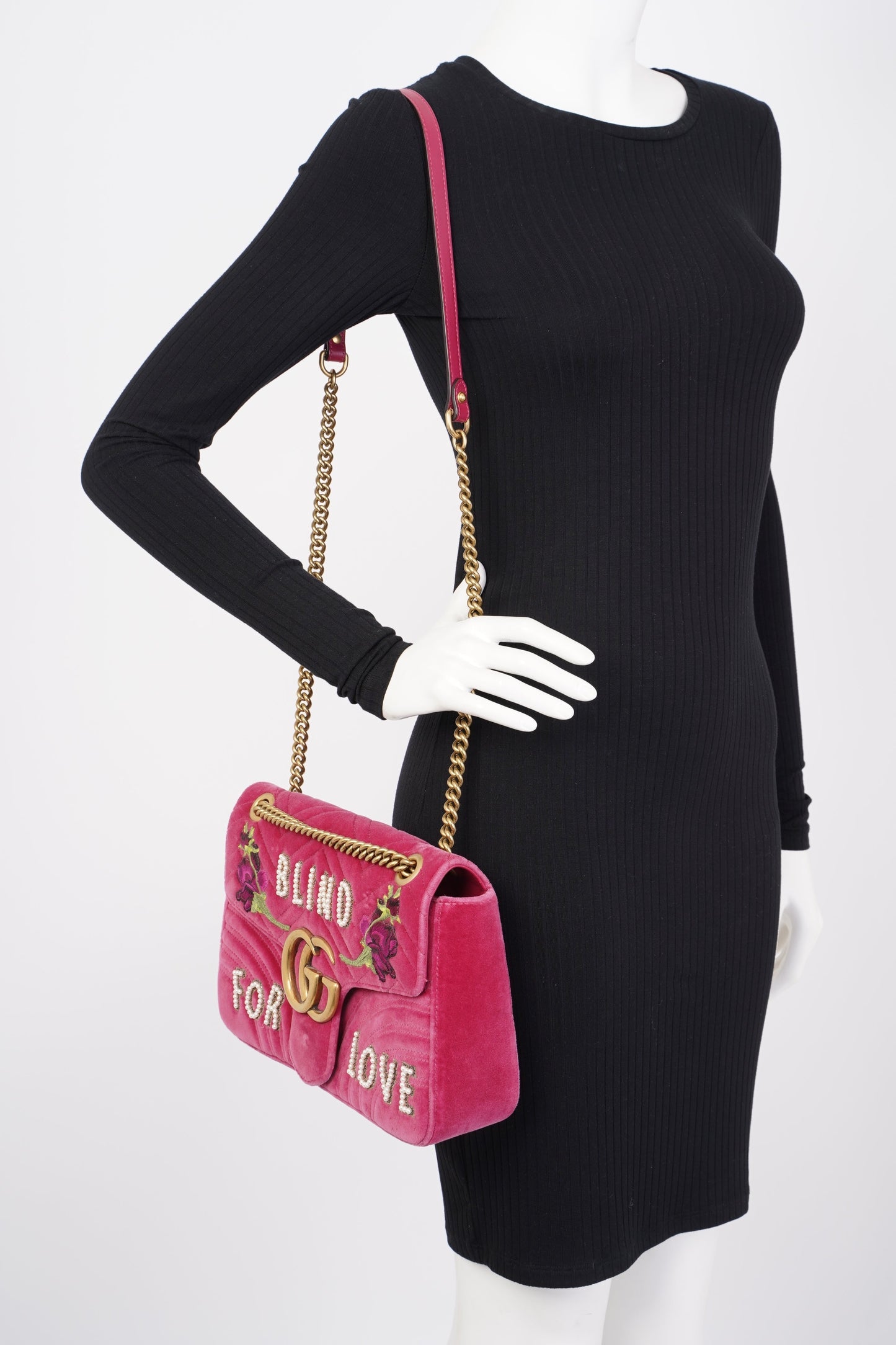 Gucci GG Marmont Blind For Love Pink Embroided Velvet Medium