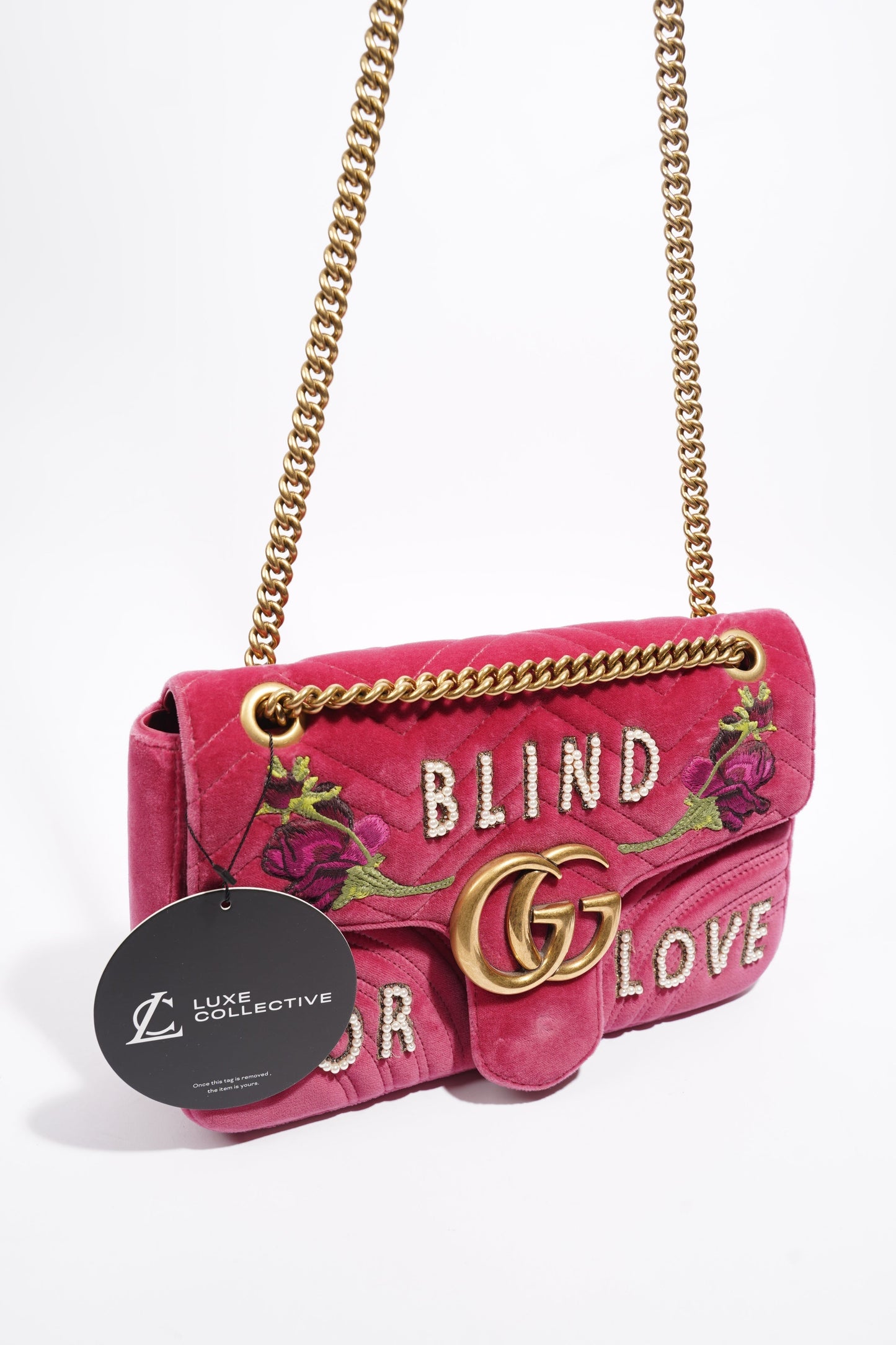 Gucci GG Marmont Blind For Love Pink Embroided Velvet Medium
