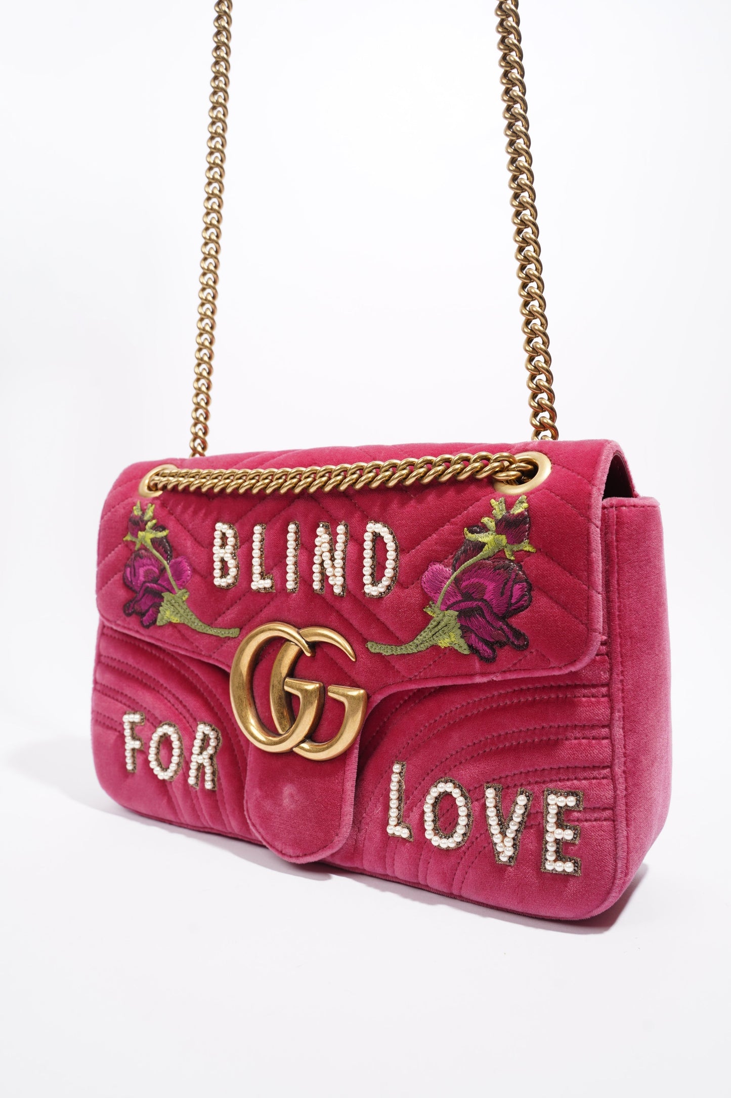 Gucci GG Marmont Blind For Love Pink Embroided Velvet Medium
