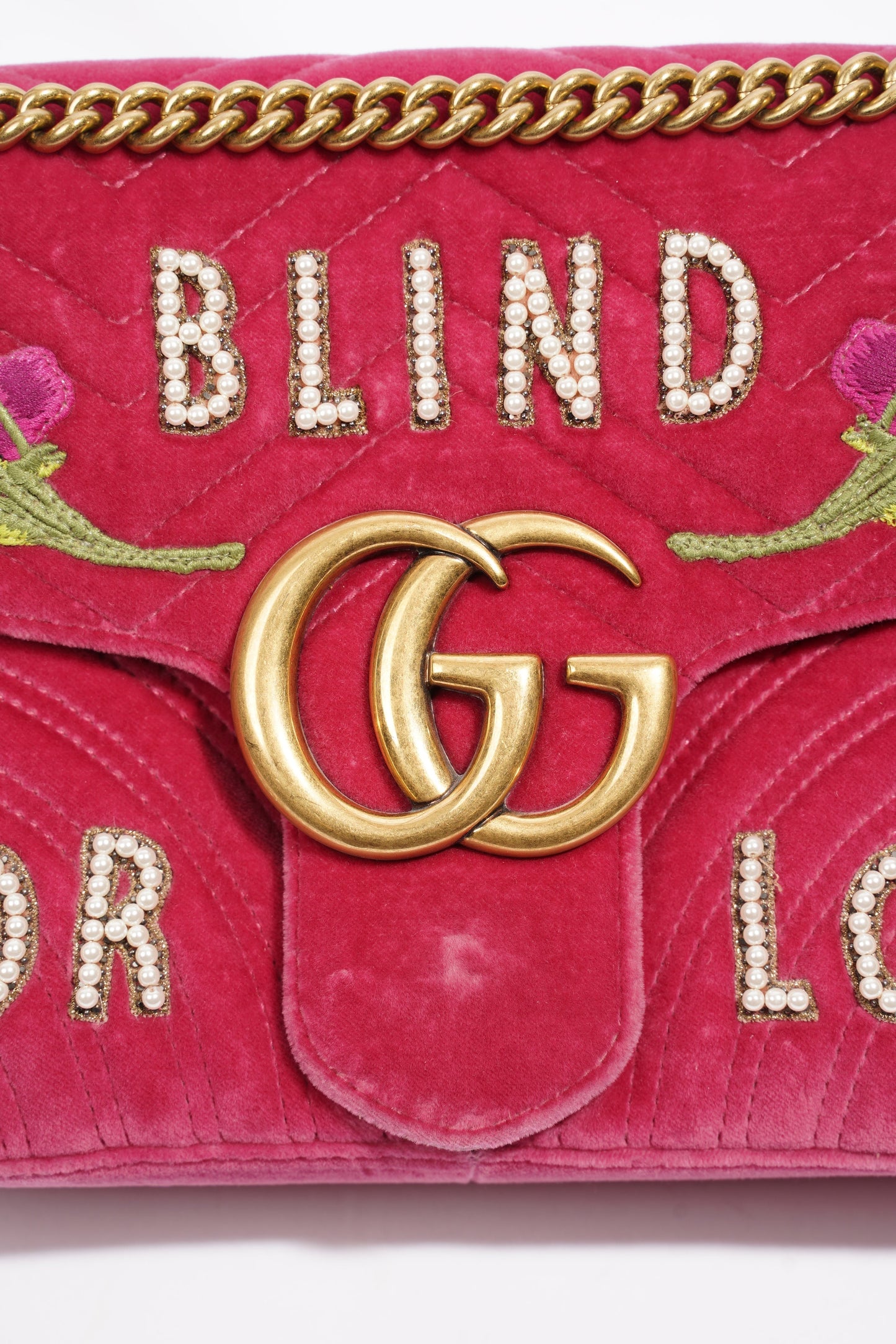 Gucci GG Marmont Blind For Love Pink Embroided Velvet Medium