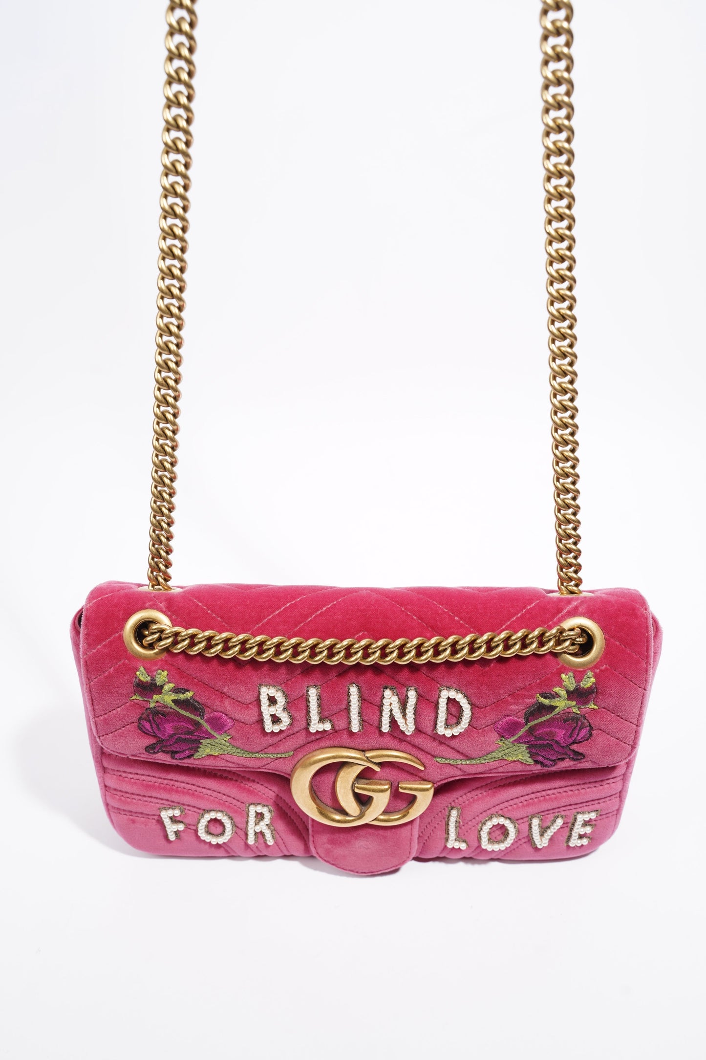 Gucci GG Marmont Blind For Love Pink Embroided Velvet Medium