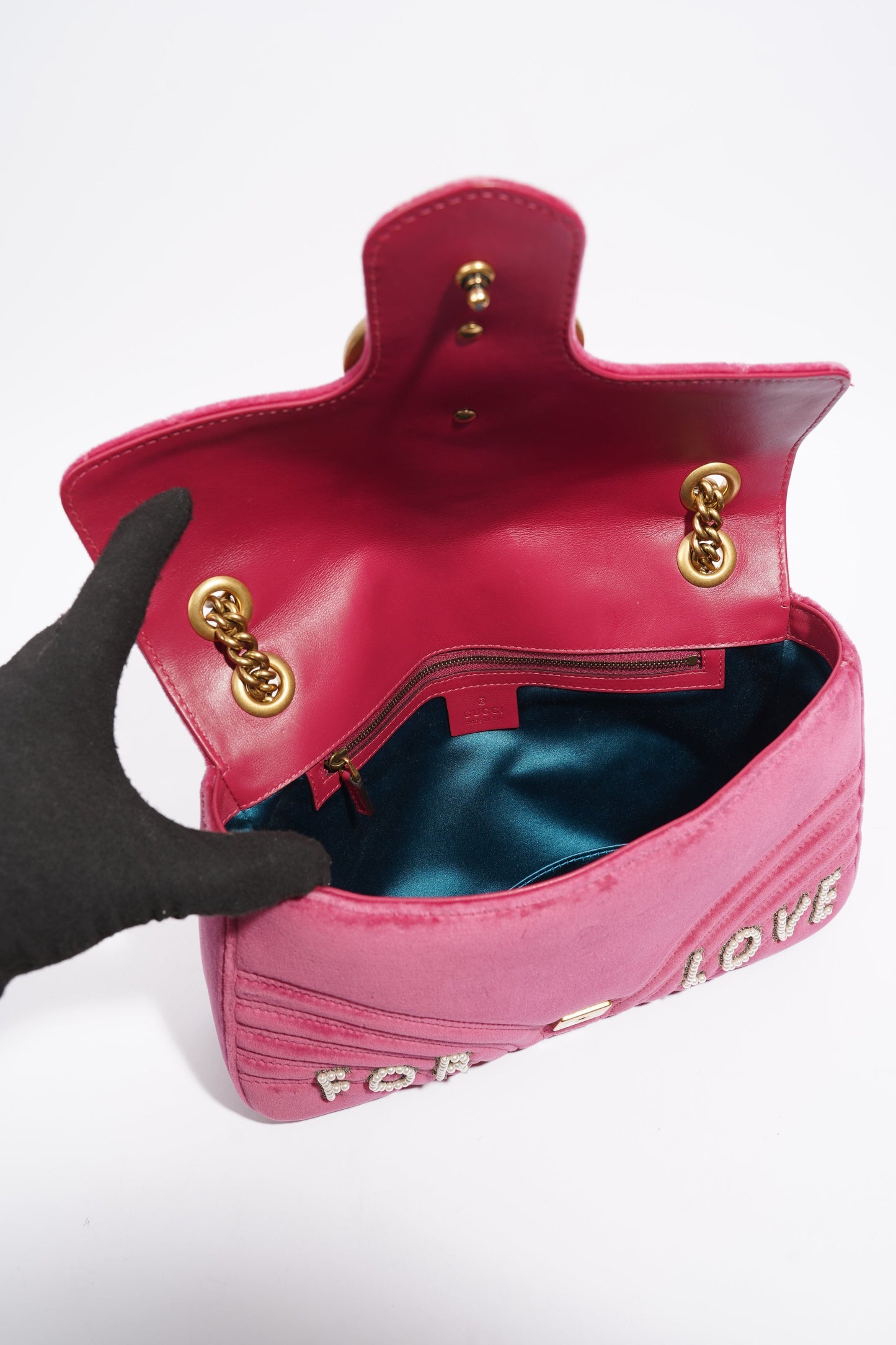 Gucci GG Marmont Blind For Love Pink Embroided Velvet Medium