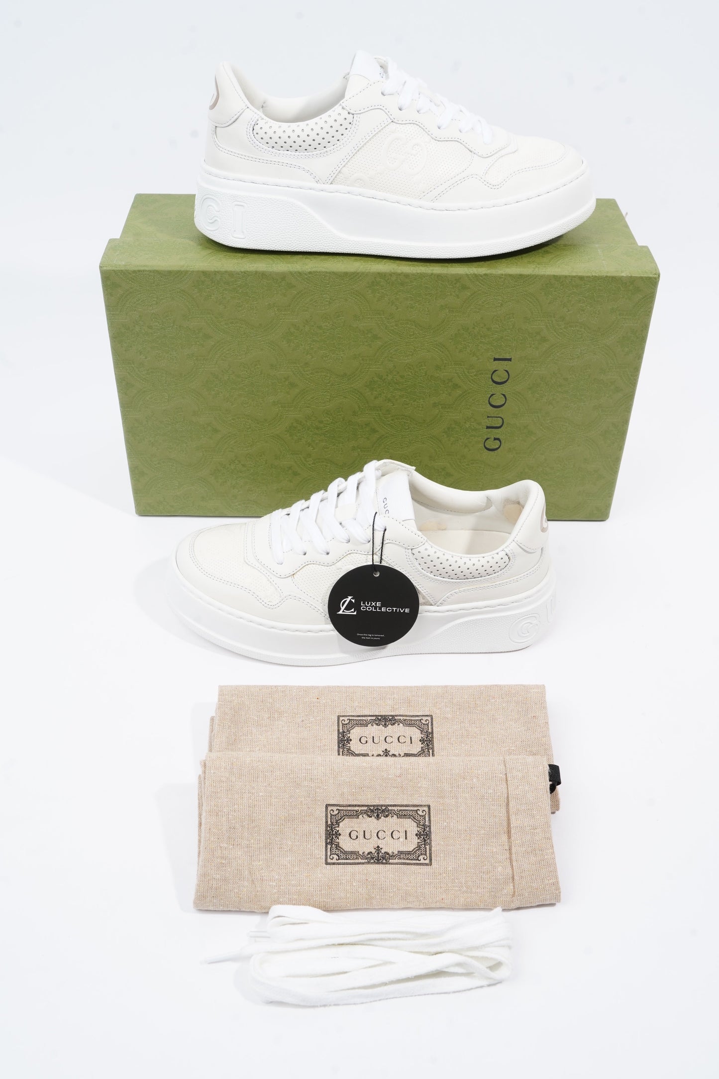 Gucci GG Embossed White Leather EU 38 UK 5