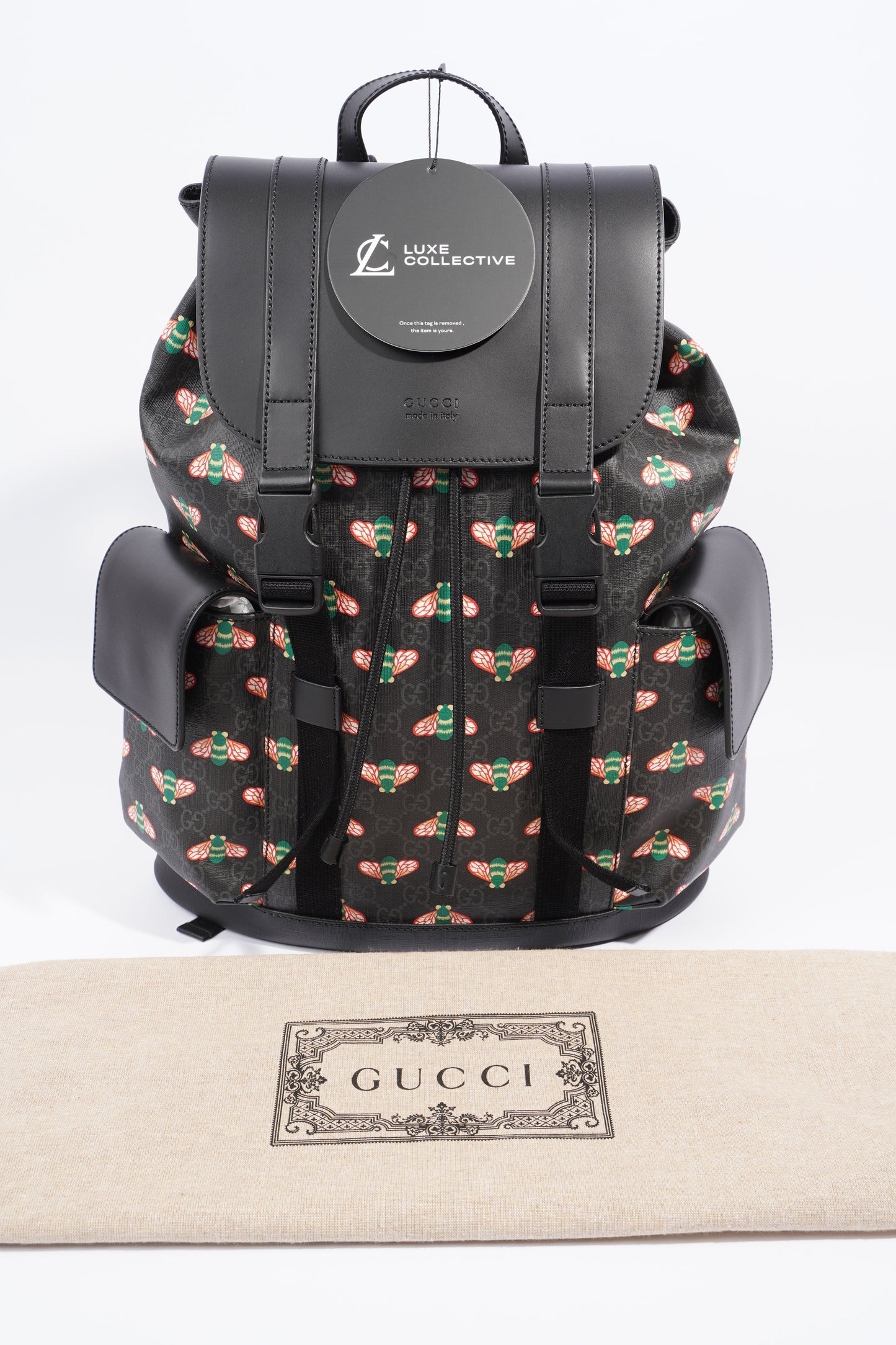 Gucci GG Supreme Bee Backpack Black / Red And Green Bee Print Coated Canvas