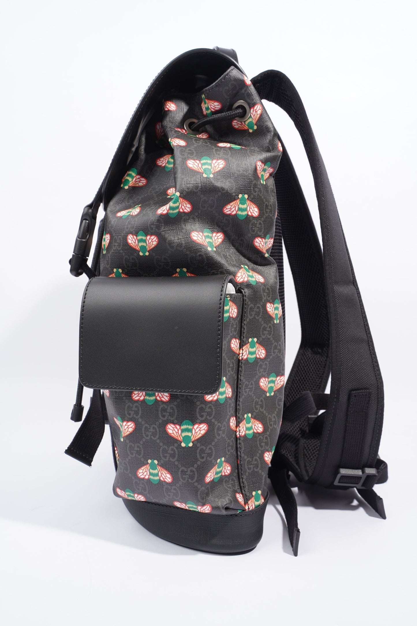 Gucci GG Supreme Bee Backpack Black / Red And Green Bee Print Coated Canvas