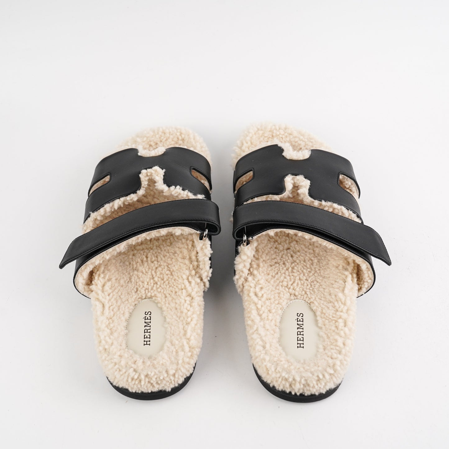 Hermes Chypre Mens Shearling Size 42 Black/White