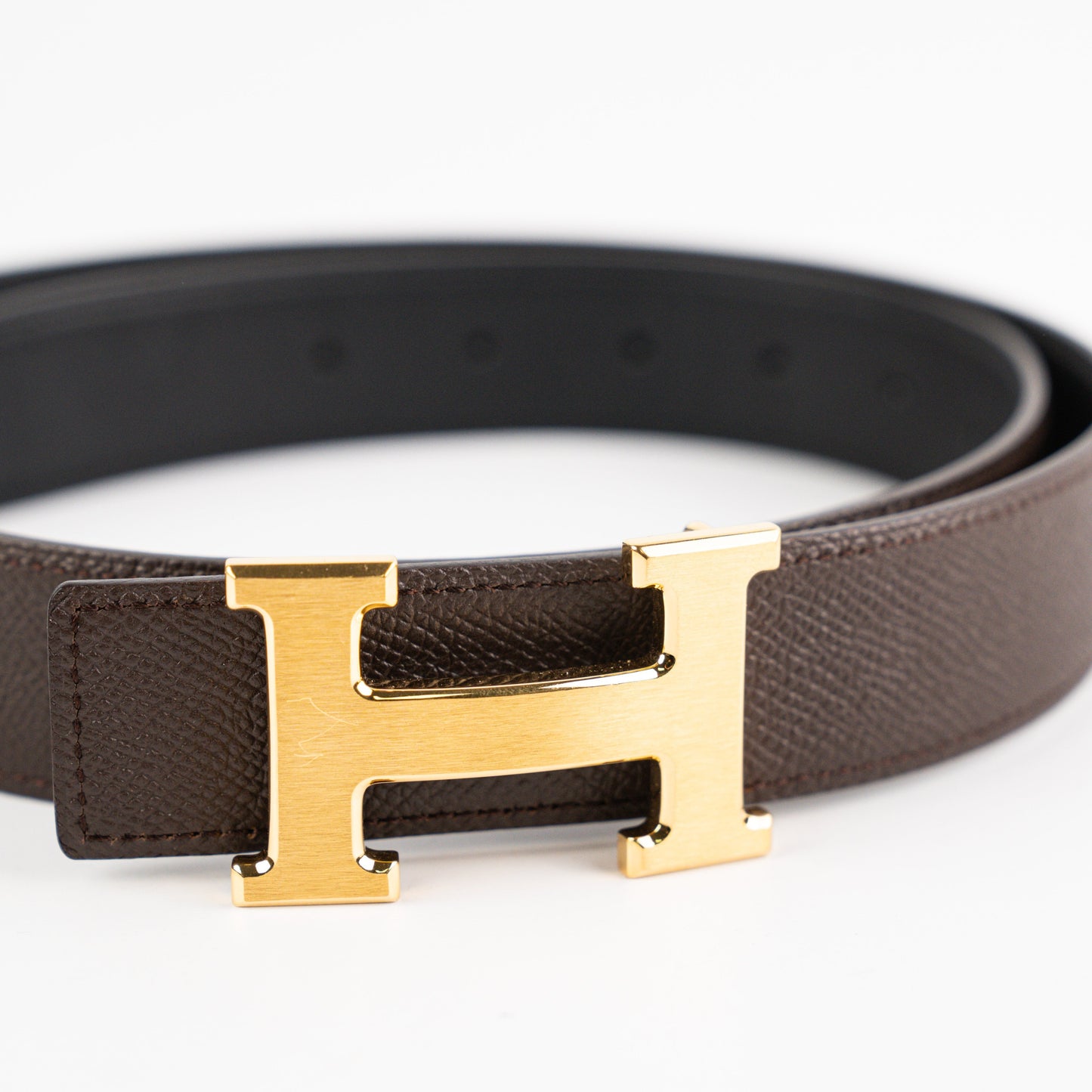 Hermes 32mm Reversible Belt Swift/Epsom - Noir/Chocolat (80cm)