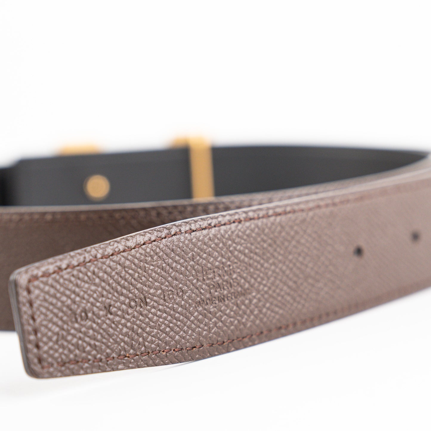 Hermes 32mm Reversible Belt Swift/Epsom - Noir/Chocolat (80cm)