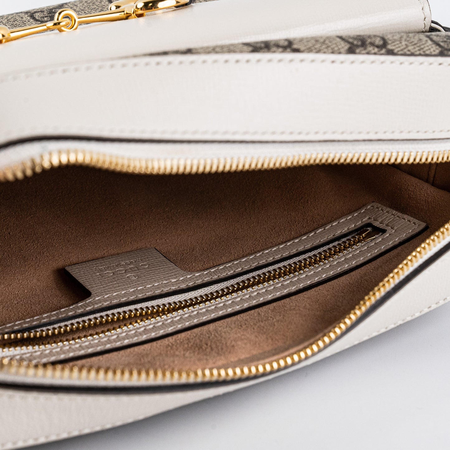 Gucci Horsebit Monogram White Crossbody Bag