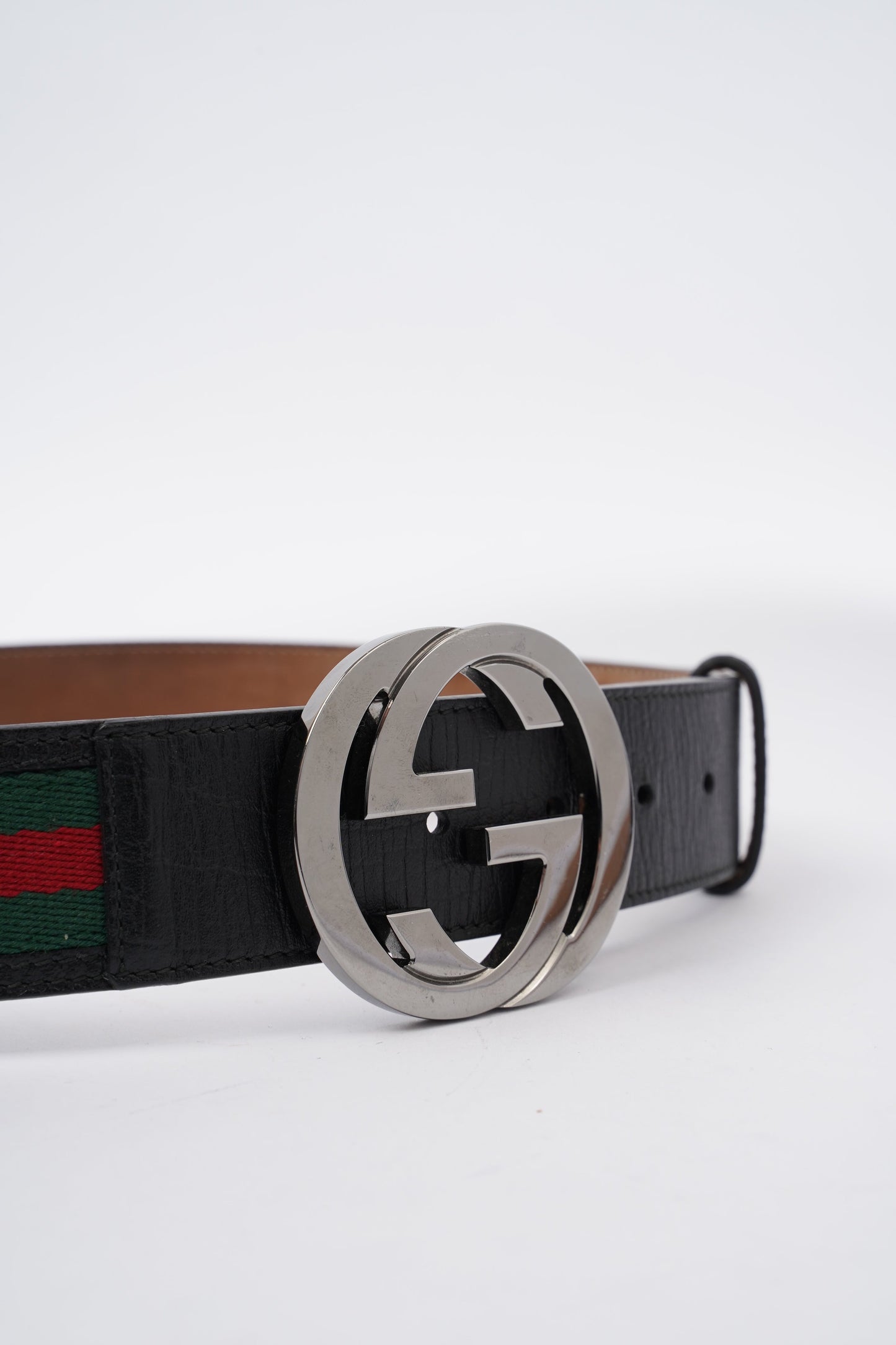 Gucci Gucci Stripe Belt Black / Green / Red Leather 75cm 30"