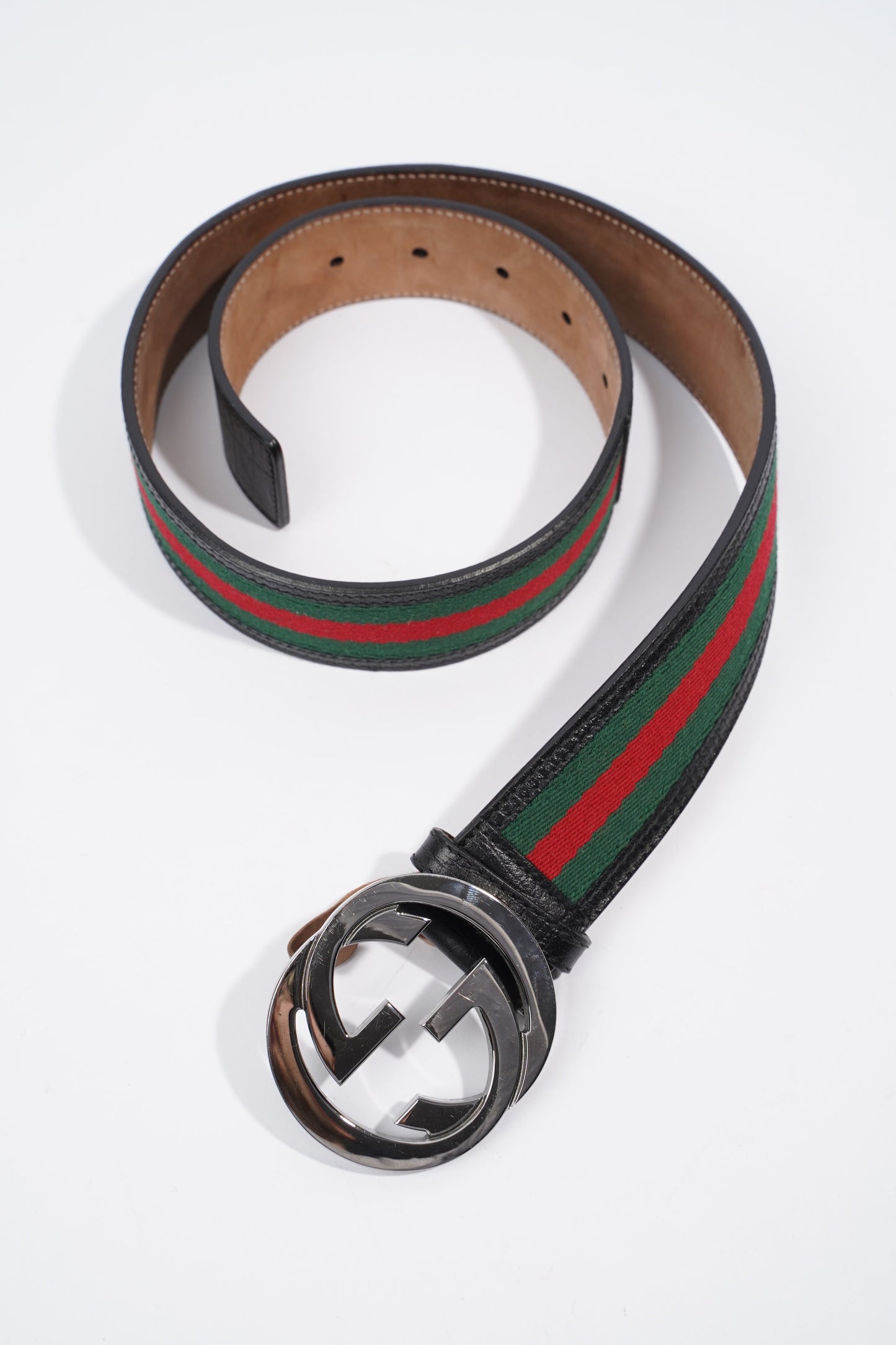 Gucci Gucci Stripe Belt Black / Green / Red Leather 75cm 30"