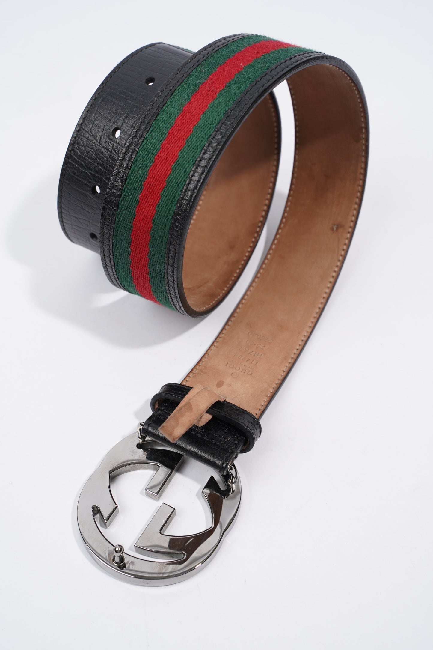 Gucci Gucci Stripe Belt Black / Green / Red Leather 75cm 30"