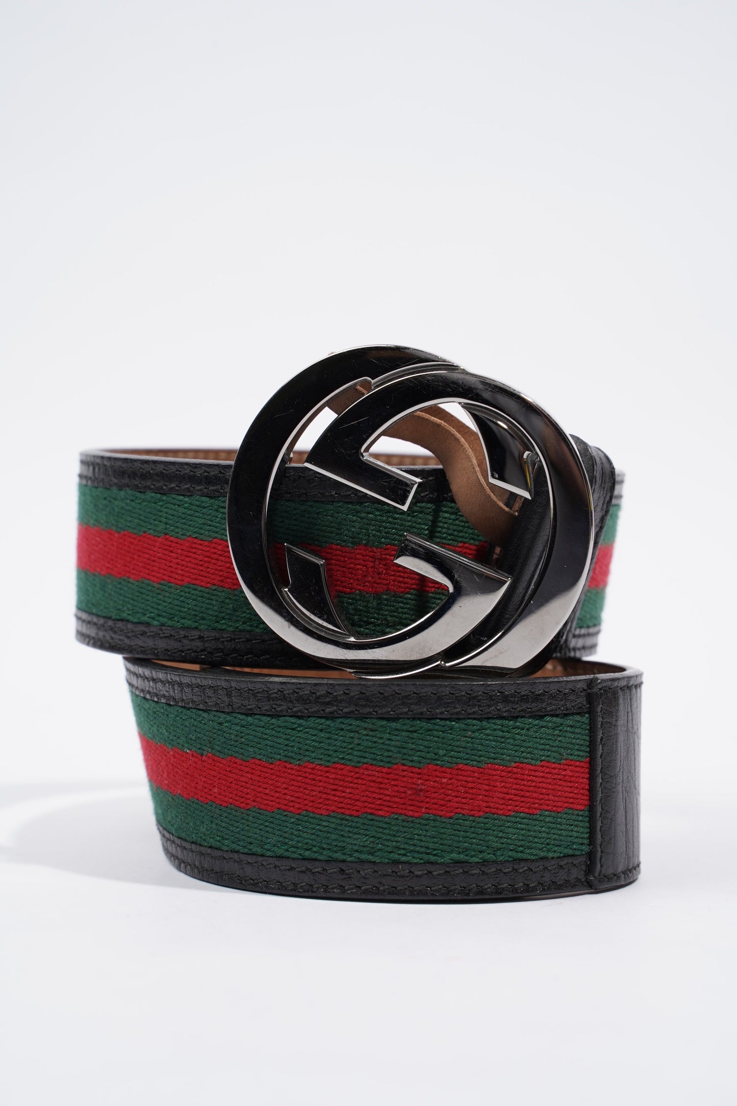 Gucci Gucci Stripe Belt Black / Green / Red Leather 75cm 30"