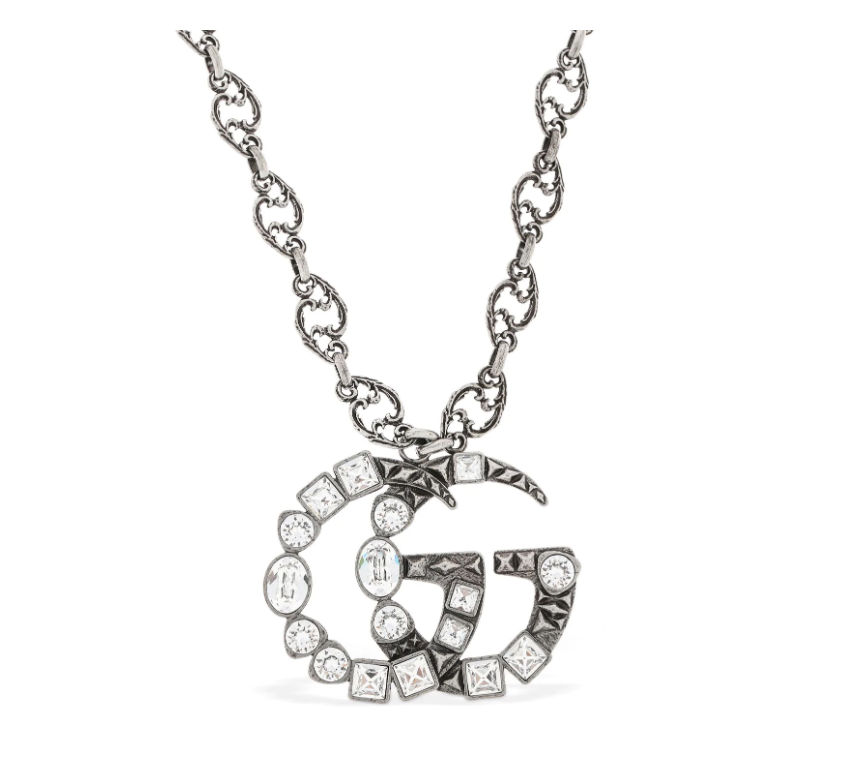 Gucci GG Marmont Crystal Necklace In Silver