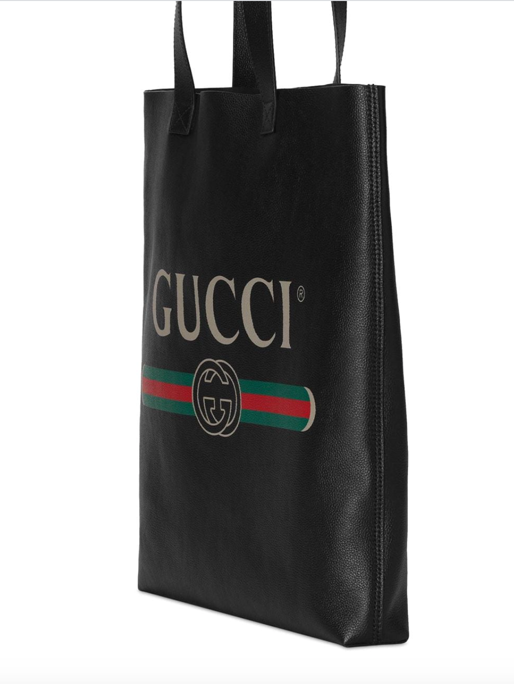 Gucci Logo Print Leather Tote Bag in Black