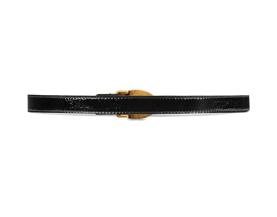 Gucci Leather Belt with Oval Enameled Buckle in Black