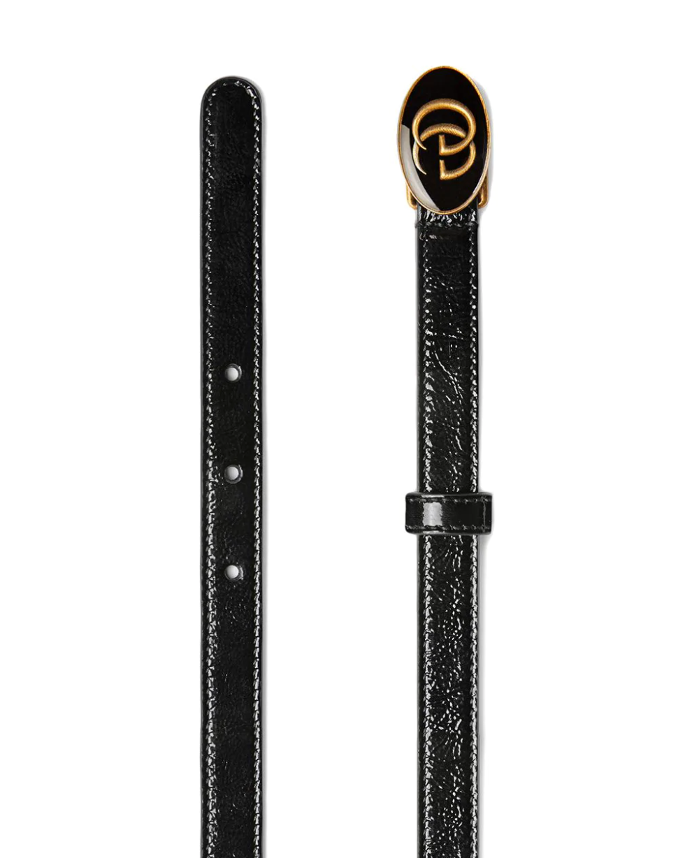 Gucci Leather Belt with Oval Enameled Buckle in Black