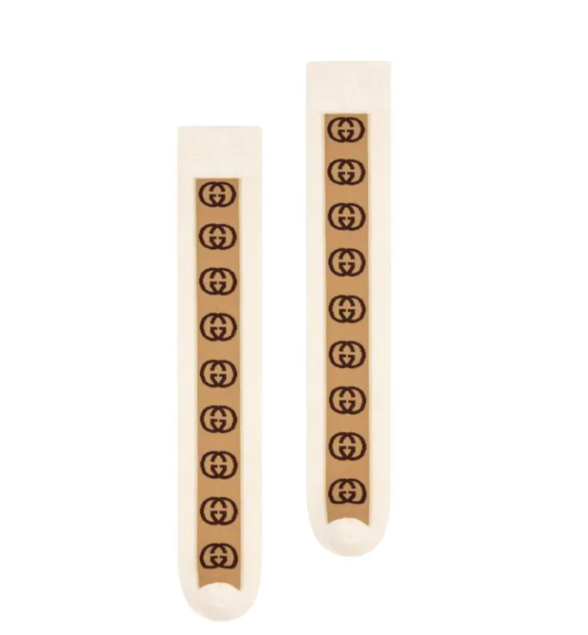 Gucci Socks with Interlocking G Stripe In White and Beige