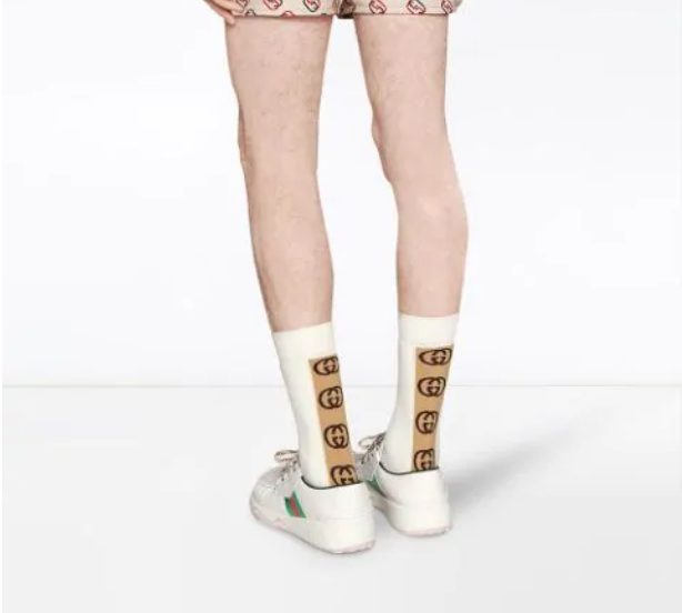 Gucci Socks with Interlocking G Stripe In White and Beige
