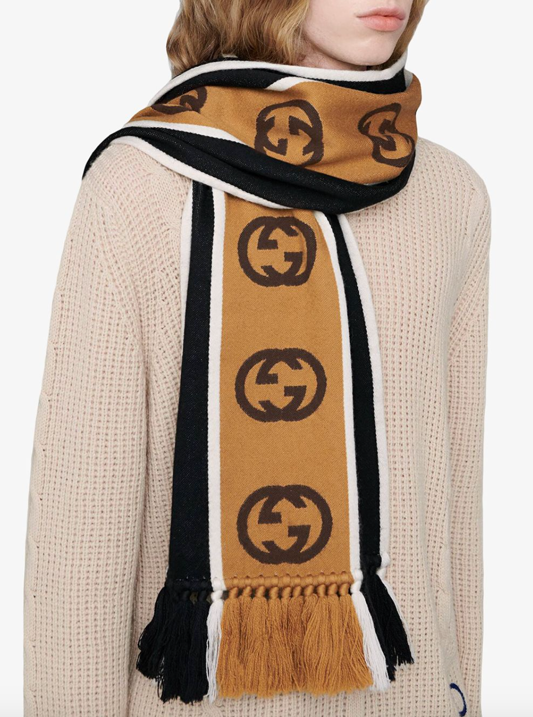 Gucci GG-jacquard Striped Wool-blend Scarf In Black