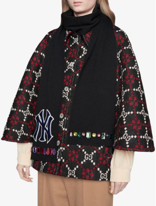 Gucci Wool NY Yankees Crystal Embellished Scarf in Black