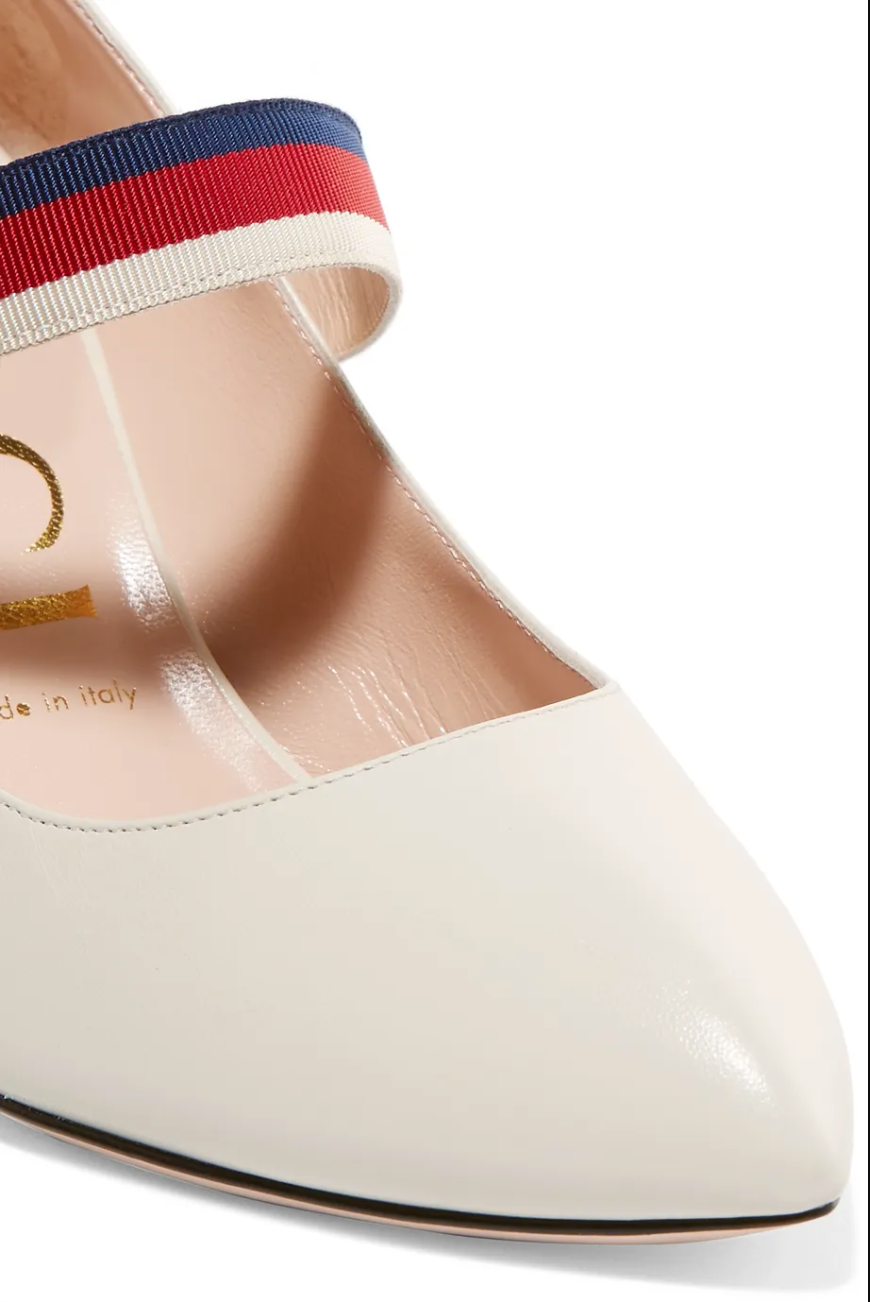 Gucci Sylvie Grosgrain-trimmed Leather Pumps in White