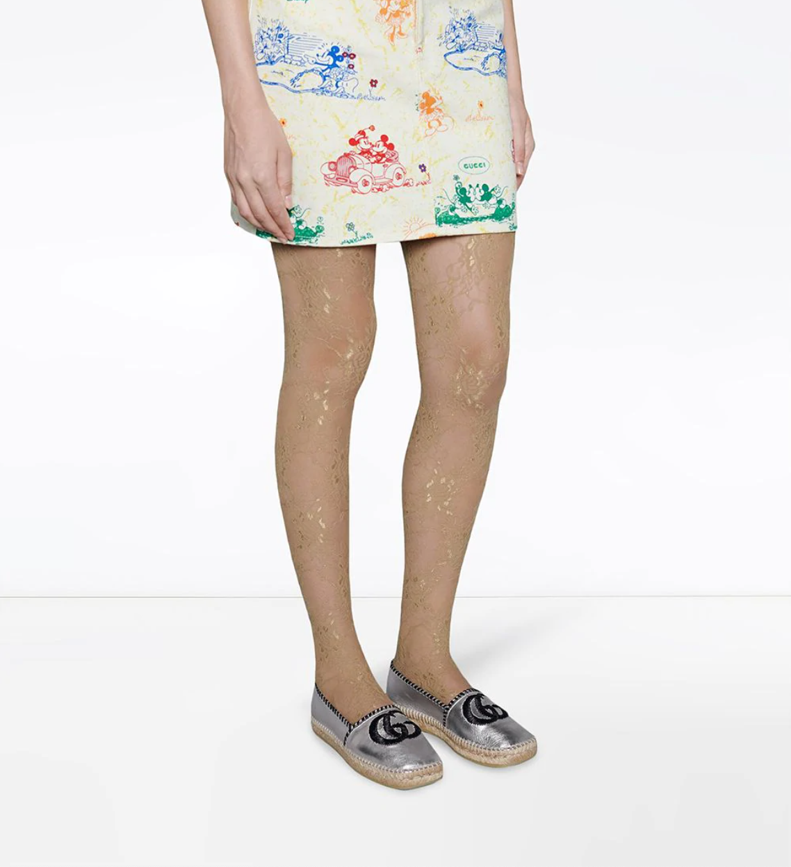 Gucci GG Embroidered Leather Espadrilles in Silver