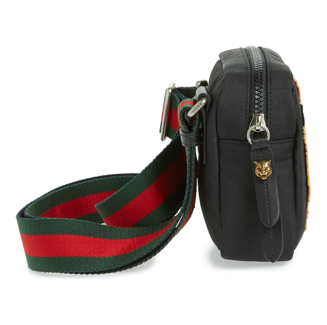 Gucci Embroidered Tiger Messenger Bag in Black