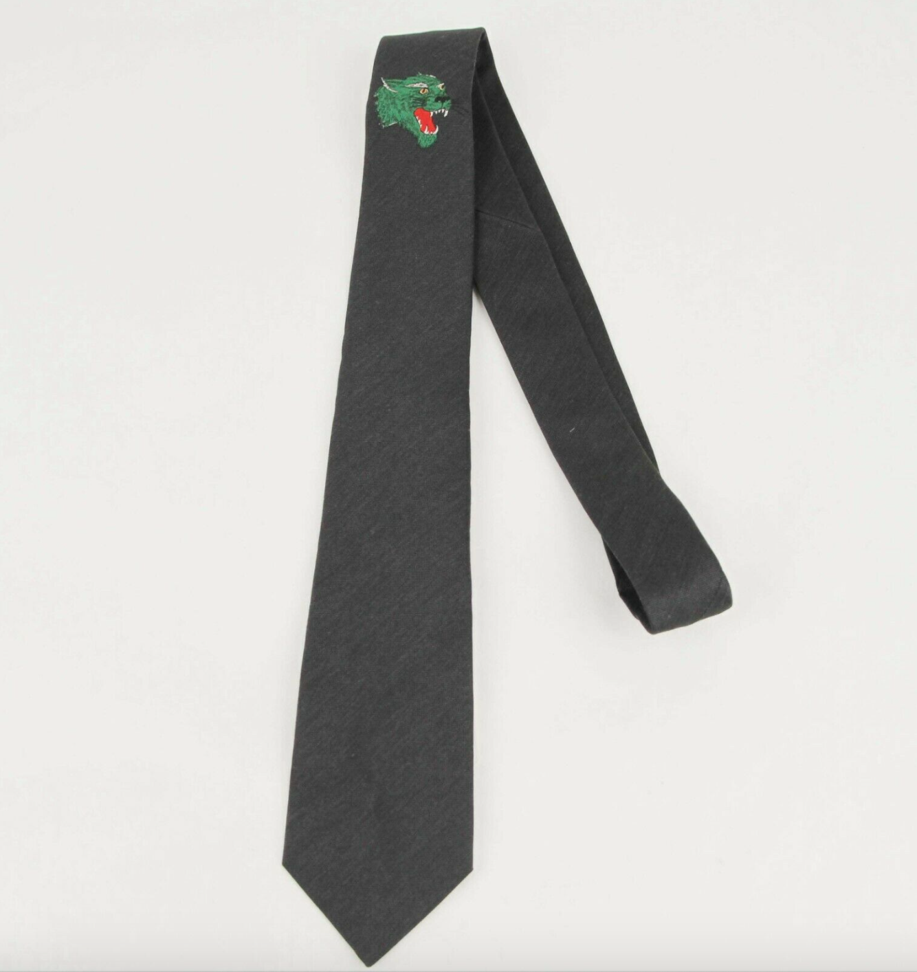 Gucci Green Embroidered Tiger Head Tie in Anthracite