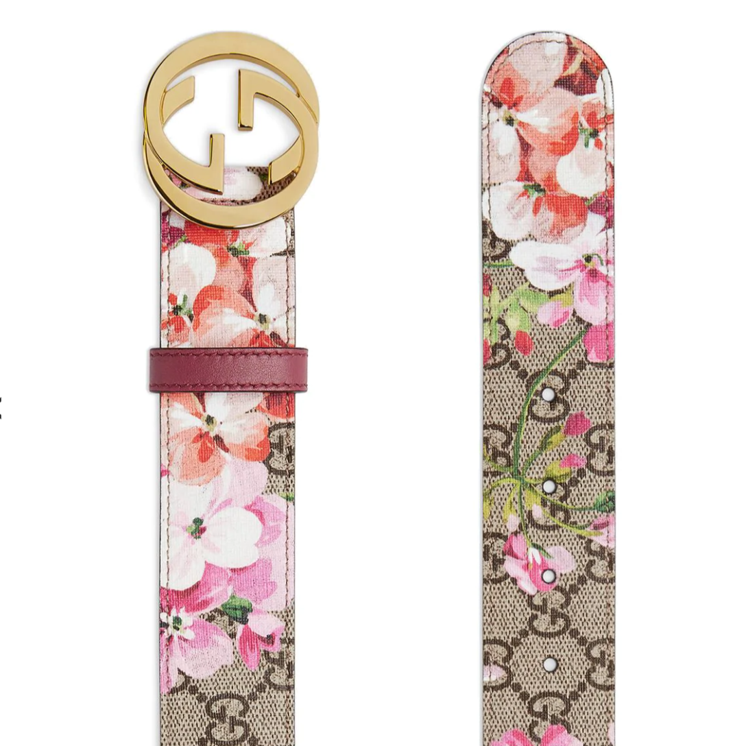 Gucci GG Supreme Monogram Blooms Print Belt in Pink