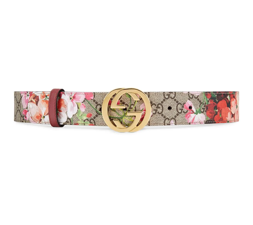Gucci GG Supreme Monogram Blooms Print Belt in Pink