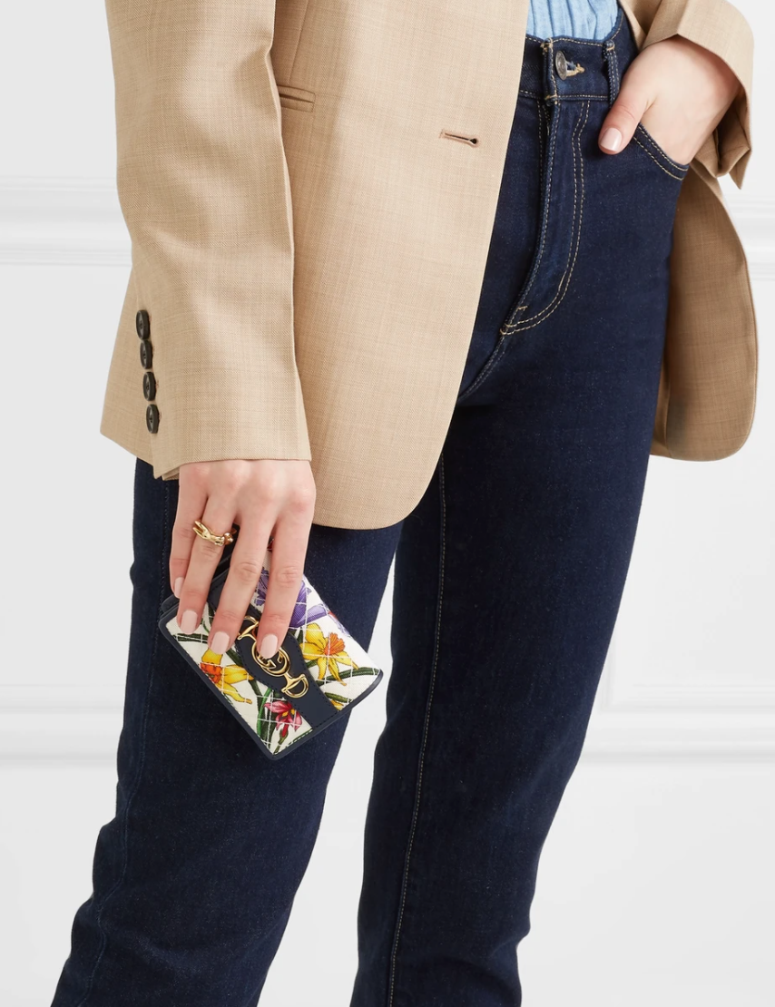 Gucci Trapuntata Floral-print Faille Cardholder in Navy