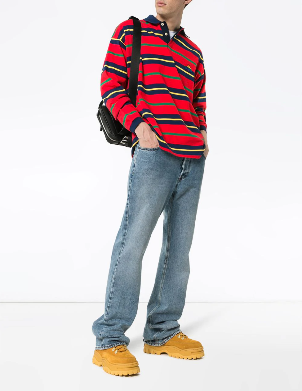 Gucci Striped Long Sleeve Polo with Bee in Red